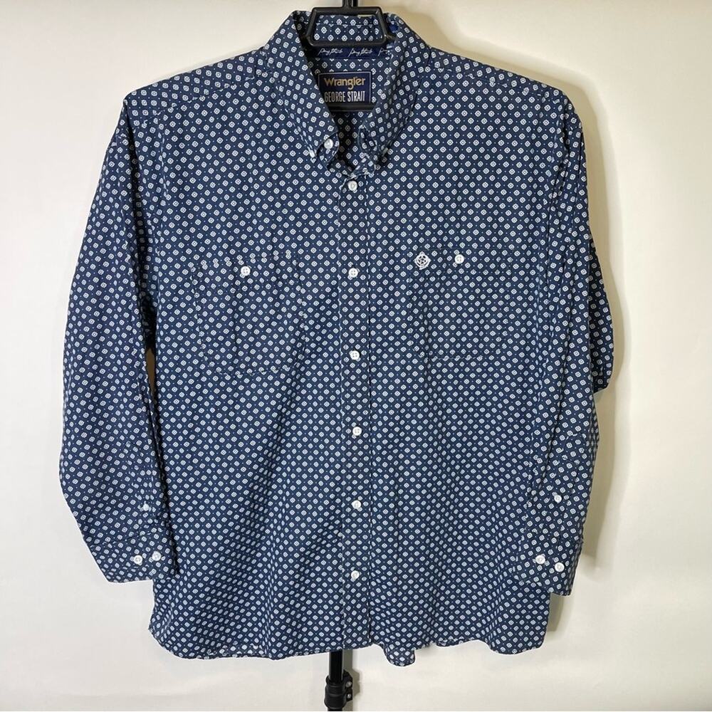 Wrangler George Strait Blue White Pattern Long Sleeve Shirt Size XXL Men’s